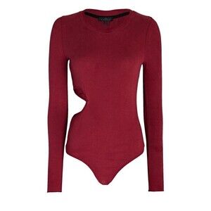 THE RANGE Sueded Jersey Carved Long Sleeve Crew Bodysuit In Berry Sz M New